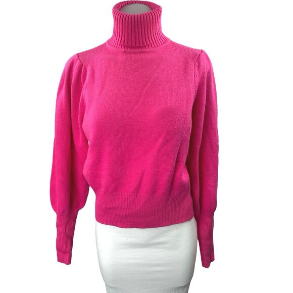 French Connection Sweaters - French Connection Women's Pink Turtleneck Long Puff Sleeve Knit Sweater Top XS